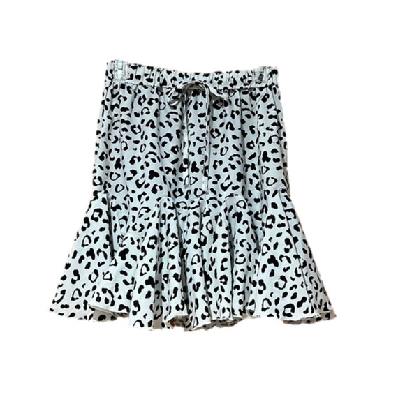 Black White Leopard Print A Line Mini Skirt Bow Ruffle Small - Picture 1 of 3